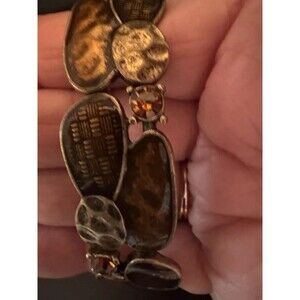 Lia Sophia Metal Enameled Stretch Bracelet Brown Tones 7 in